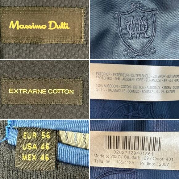 Massimo Dutti Navy Cotton Blazer 46R Elbow Patch Textured Sport Coat - Picture 6 of 9
